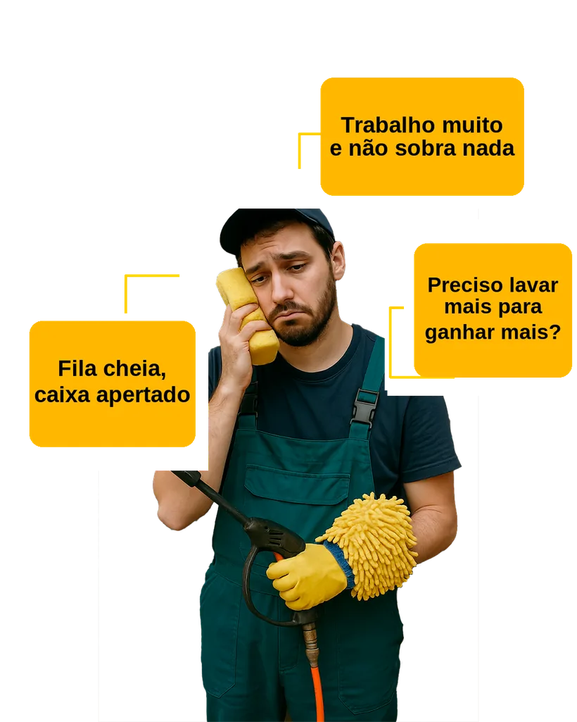Profissional de lavação automotiva preocupado com baixo lucro